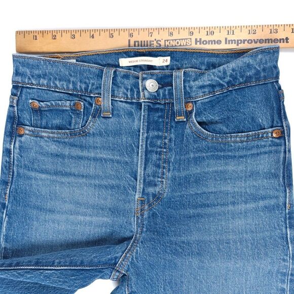 LEVIS Premium Wedgie Straight High Rise Ankle Crop Jeans Western Denim 24 x 28 - Picture 3 of 9
